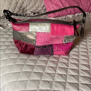 Coach small hot pink patchwork zipper bag